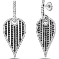 Charles Krypell - Diamond and Black Diamond Birdcage Leaf Earrings in 18K White Gold