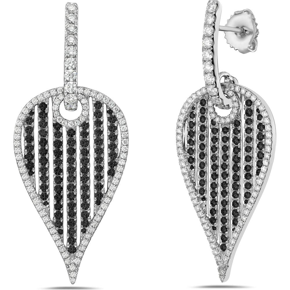 Charles Krypell - Diamond and Black Diamond Birdcage Leaf Earrings in 18K White Gold