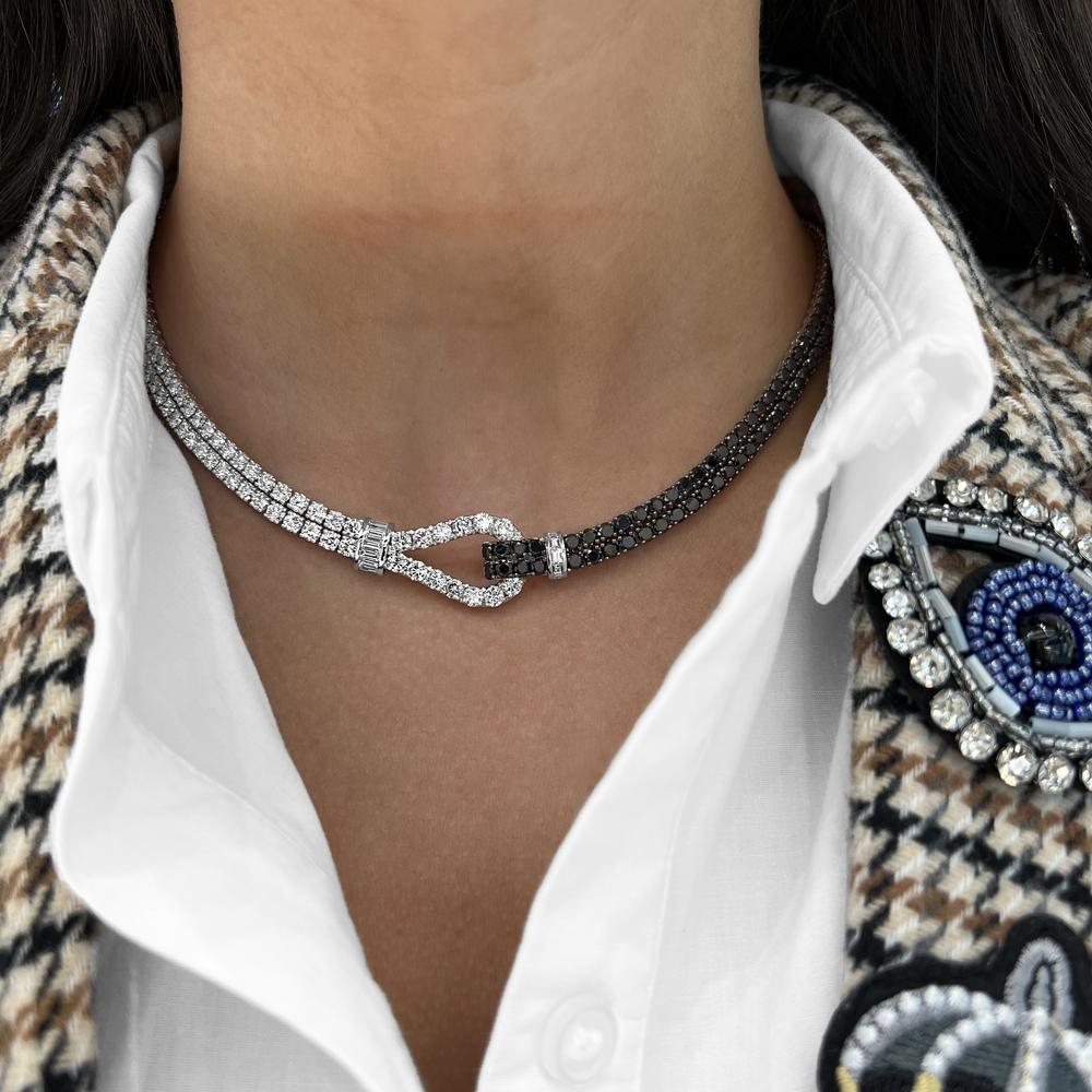 Charles Krypell - Diamond and Black Diamond Black Diamond Lasso Necklace in 18K White Gold