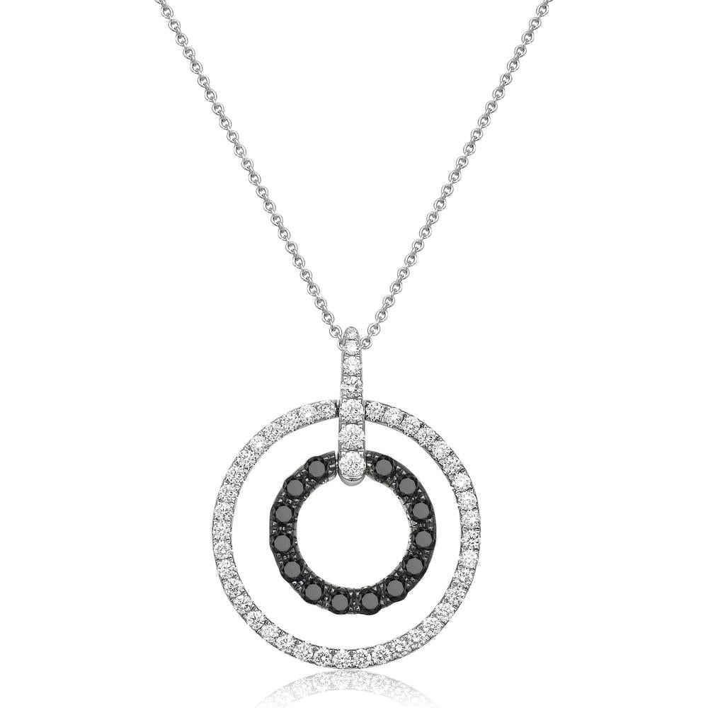 Charles Krypell - Diamond and Black Diamond Double Circle Pendant in 18K White Gold
