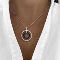 Charles Krypell - Diamond and Black Diamond Double Circle Pendant in 18K White Gold