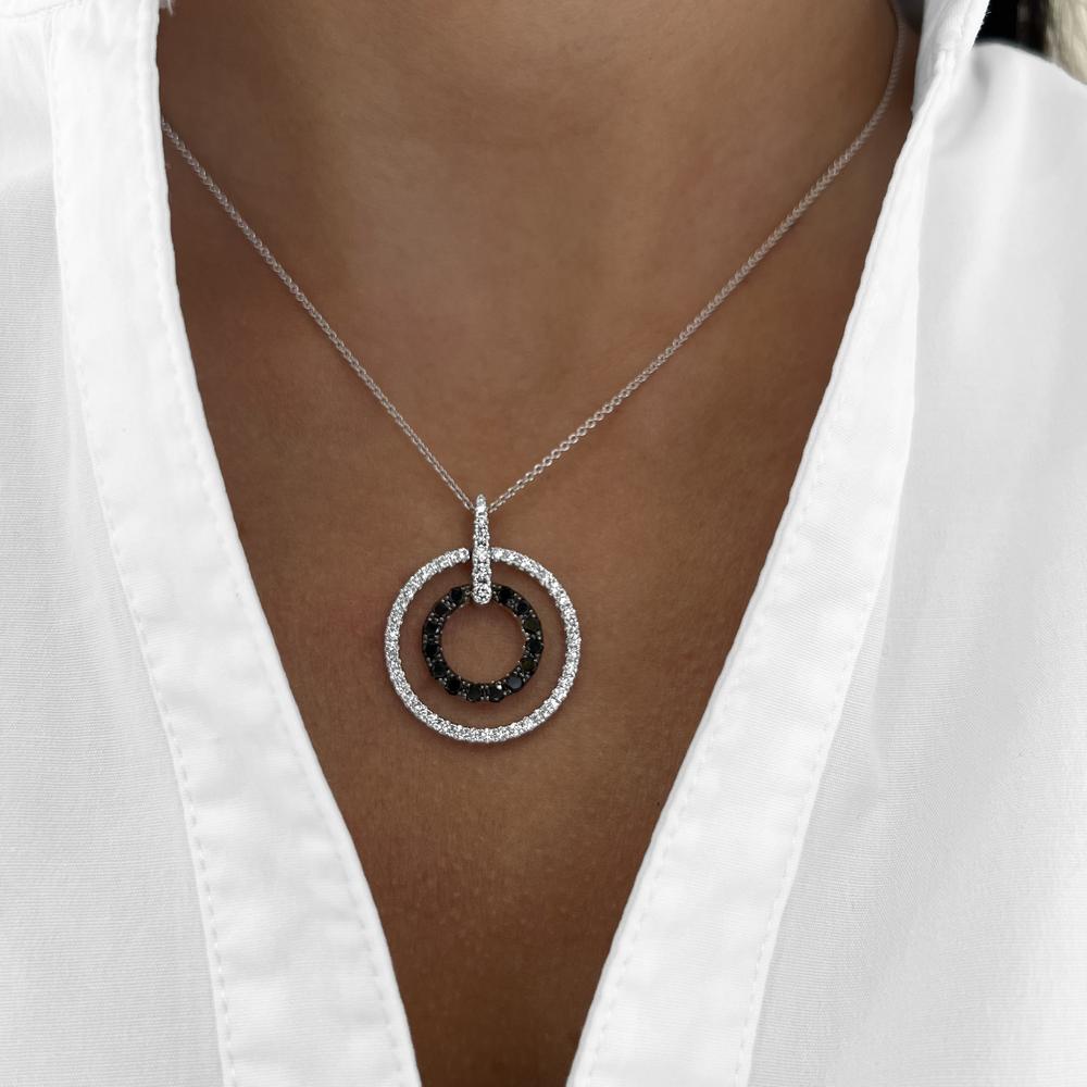 Charles Krypell - Diamond and Black Diamond Double Circle Pendant in 18K White Gold