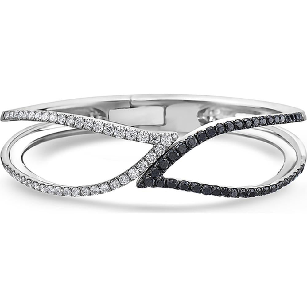 Charles Krypell - Diamond and Black Diamond Double Leaf Diamond Cuff in 18K White Gold