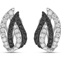 Charles Krypell - Diamond and Black Diamond Double Leaf Huggie in 18K White Gold