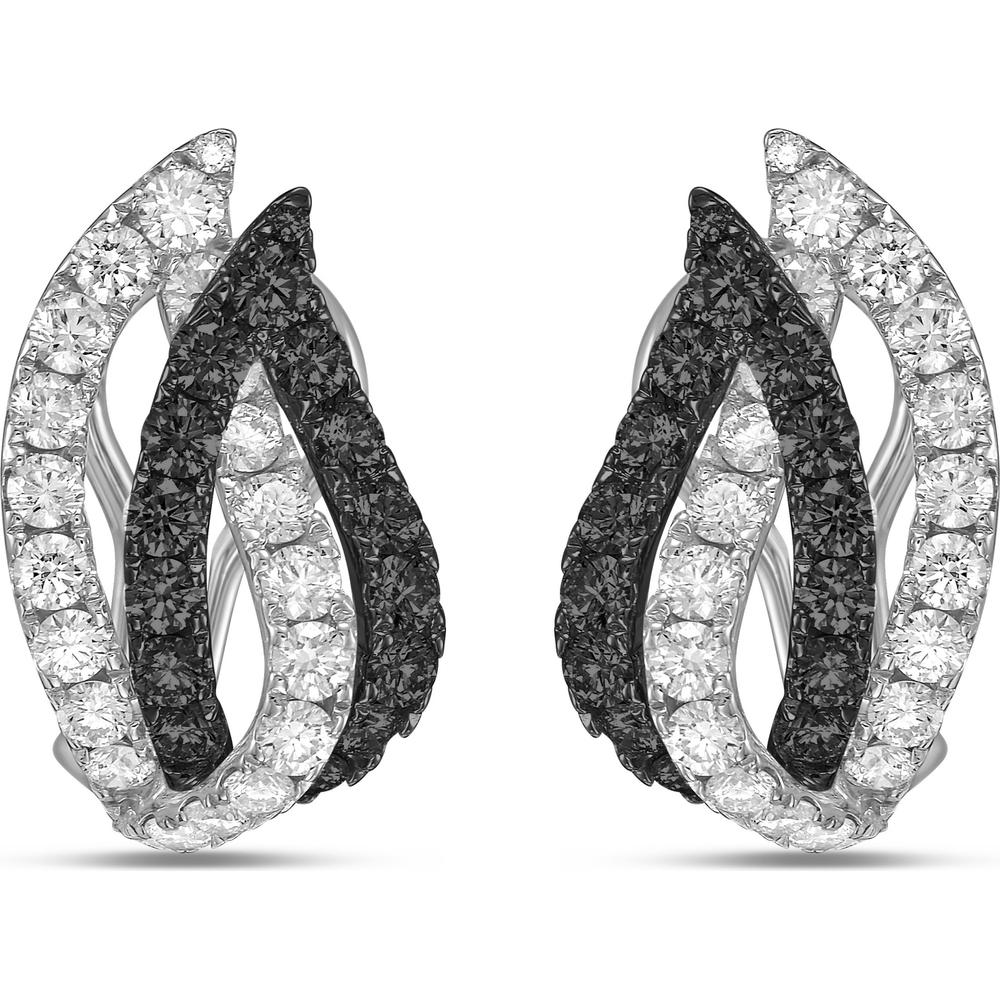 Charles Krypell - Diamond and Black Diamond Double Leaf Huggie in 18K White Gold