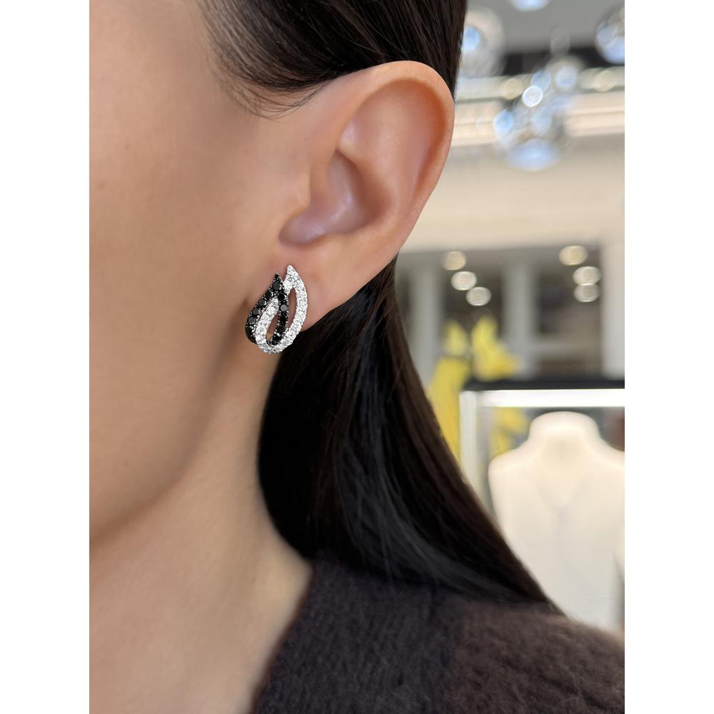 Charles Krypell - Diamond and Black Diamond Double Leaf Huggie in 18K White Gold