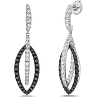 Charles Krypell - Diamond and Black Diamond Double Marquise Shape Drop Earrings in 18K White Gold
