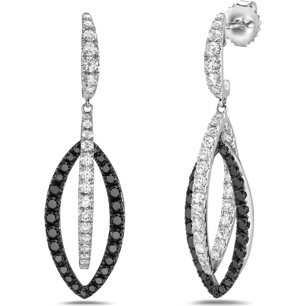 Charles Krypell - Diamond and Black Diamond Double Marquise Shape Drop Earrings in 18K White Gold