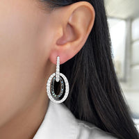 Charles Krypell - Diamond and Black Diamond Double Oval Drop Earrings in 18K White Gold