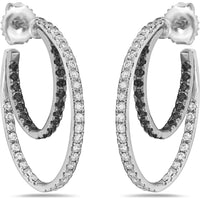 Charles Krypell - Diamond and Black Diamond Inside Out Double Diamond Hoop in 18K White Gold