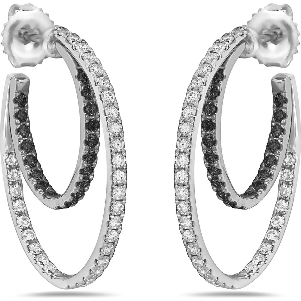 Charles Krypell - Diamond and Black Diamond Inside Out Double Diamond Hoop in 18K White Gold