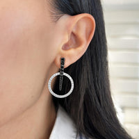 Charles Krypell - Diamond and Black Diamond Luna Earrings in 18K White Gold