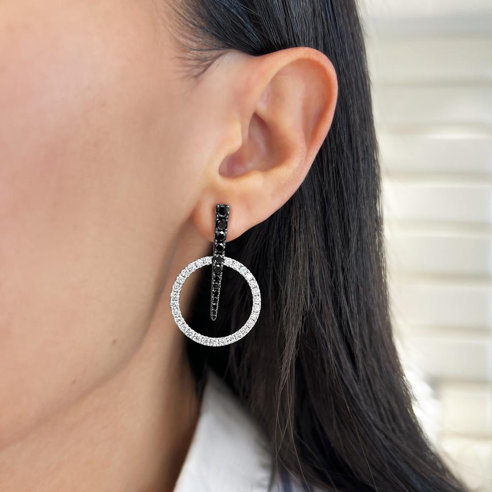 Charles Krypell - Diamond and Black Diamond Luna Earrings in 18K White Gold