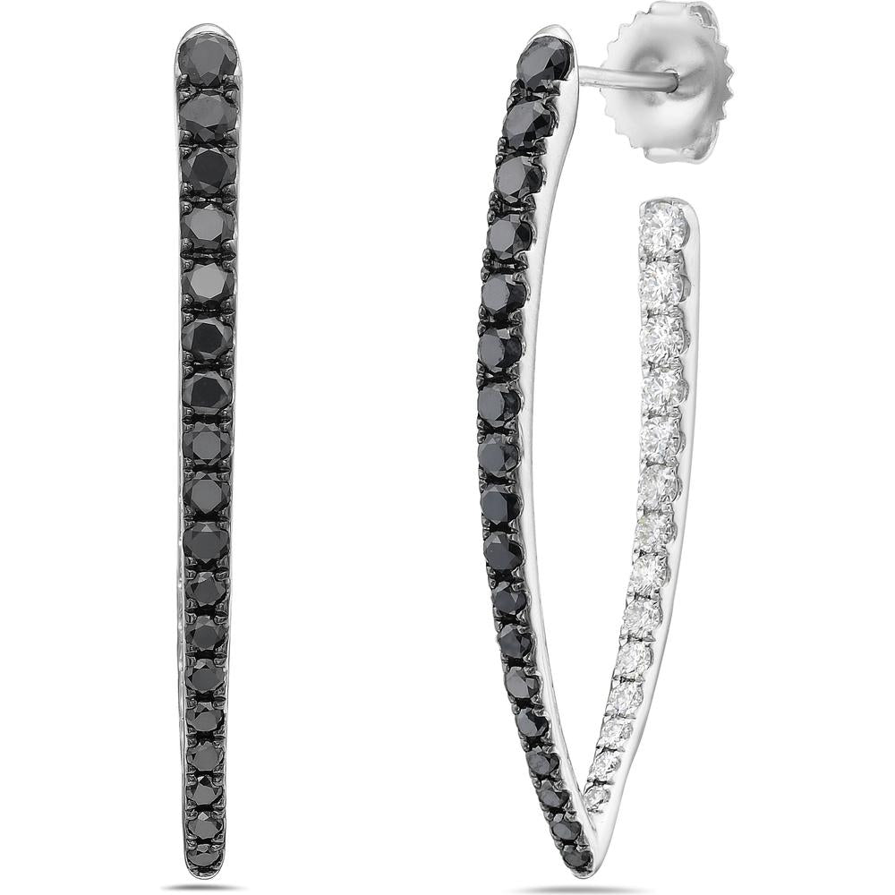 Charles Krypell - Diamond and Black Diamond Marquise Shape In and Out Hoop in 18K White Gold