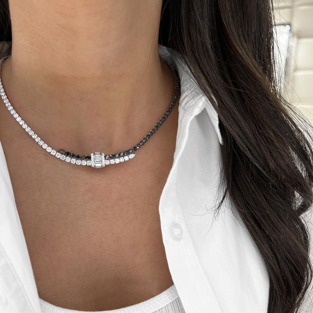 Charles Krypell - Diamond and Black Diamond Signature Pull Necklace in 18K White Gold