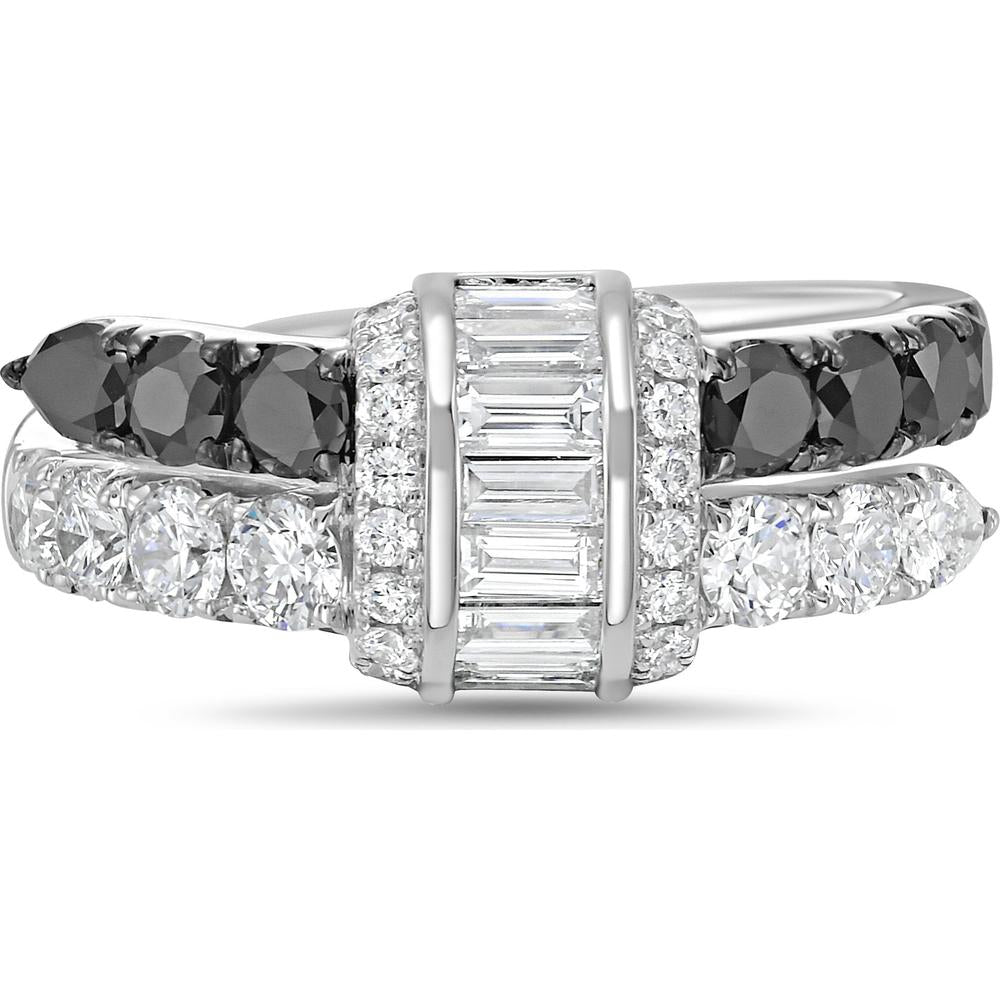 Charles Krypell - Diamond and Black Diamond Signature Pull Ring in 18K White Gold