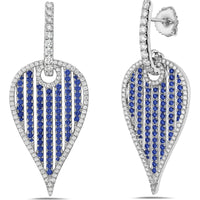 Charles Krypell - Diamond and Blue Sapphire Birdcage Leaf Earrings in 18K White Gold