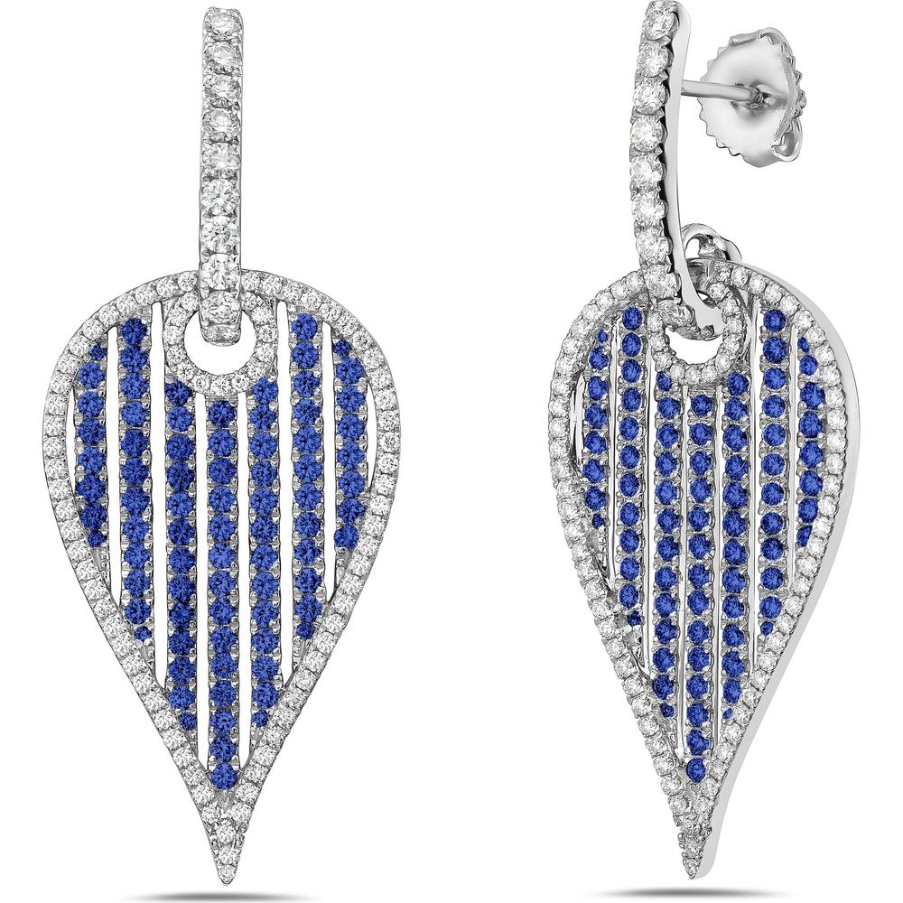 Charles Krypell - Diamond and Blue Sapphire Birdcage Leaf Earrings in 18K White Gold