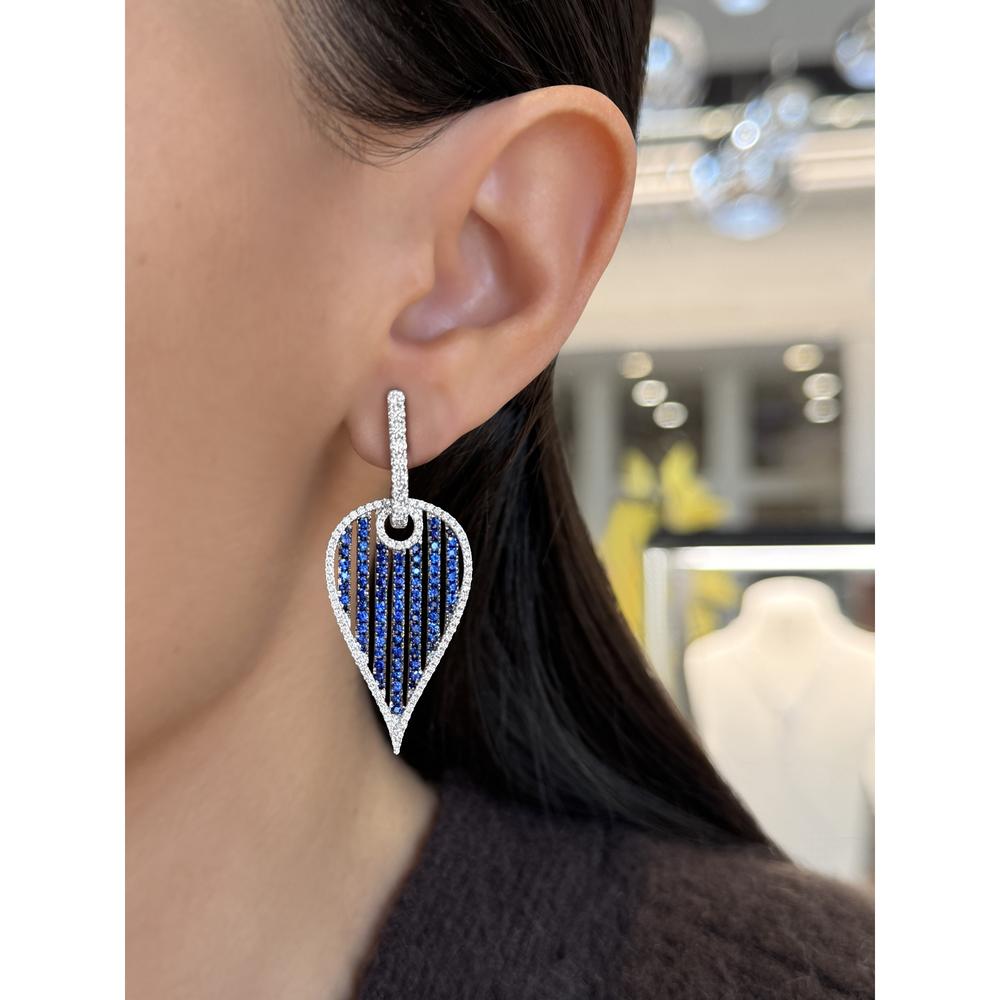Charles Krypell - Diamond and Blue Sapphire Birdcage Leaf Earrings in 18K White Gold