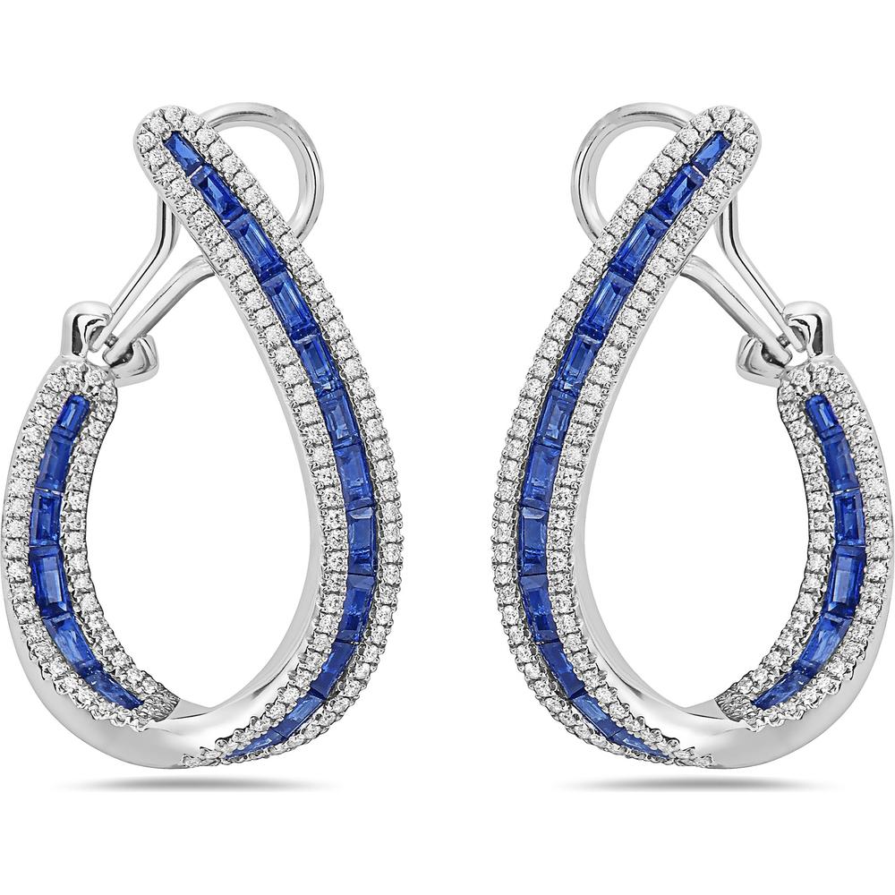 Charles Krypell - Diamond and Blue Sapphire Blue Sapphire Baguette Arch Earring in 18K White Gold