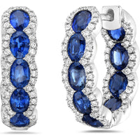 Charles Krypell - Diamond and Blue Sapphire Blue Sapphire Oval Hoops in 18K White Gold