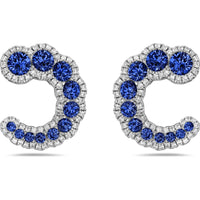 Charles Krypell - Diamond and Blue Sapphire Blue Sapphire Swoop Huggie Earrings in 18K White Gold