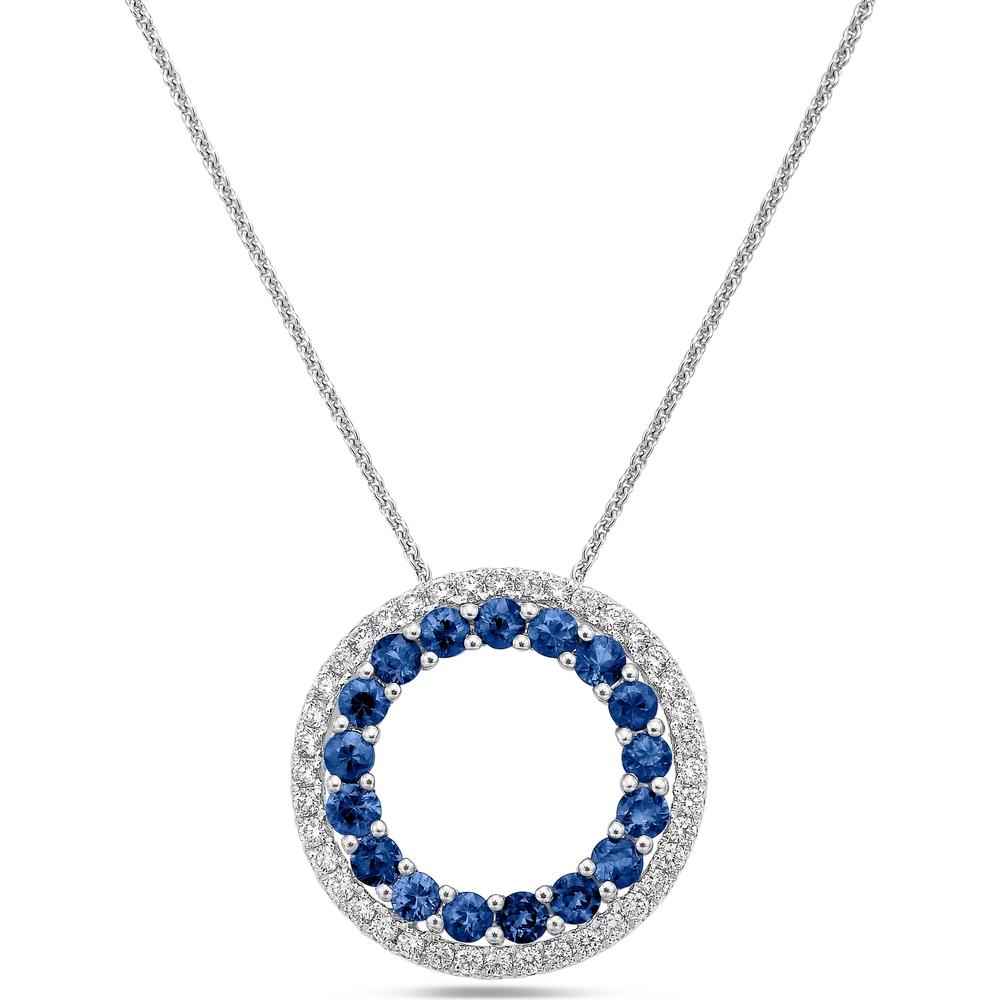 Charles Krypell - Diamond and Blue Sapphire Circle Of Life Pendant in 18K White Gold
