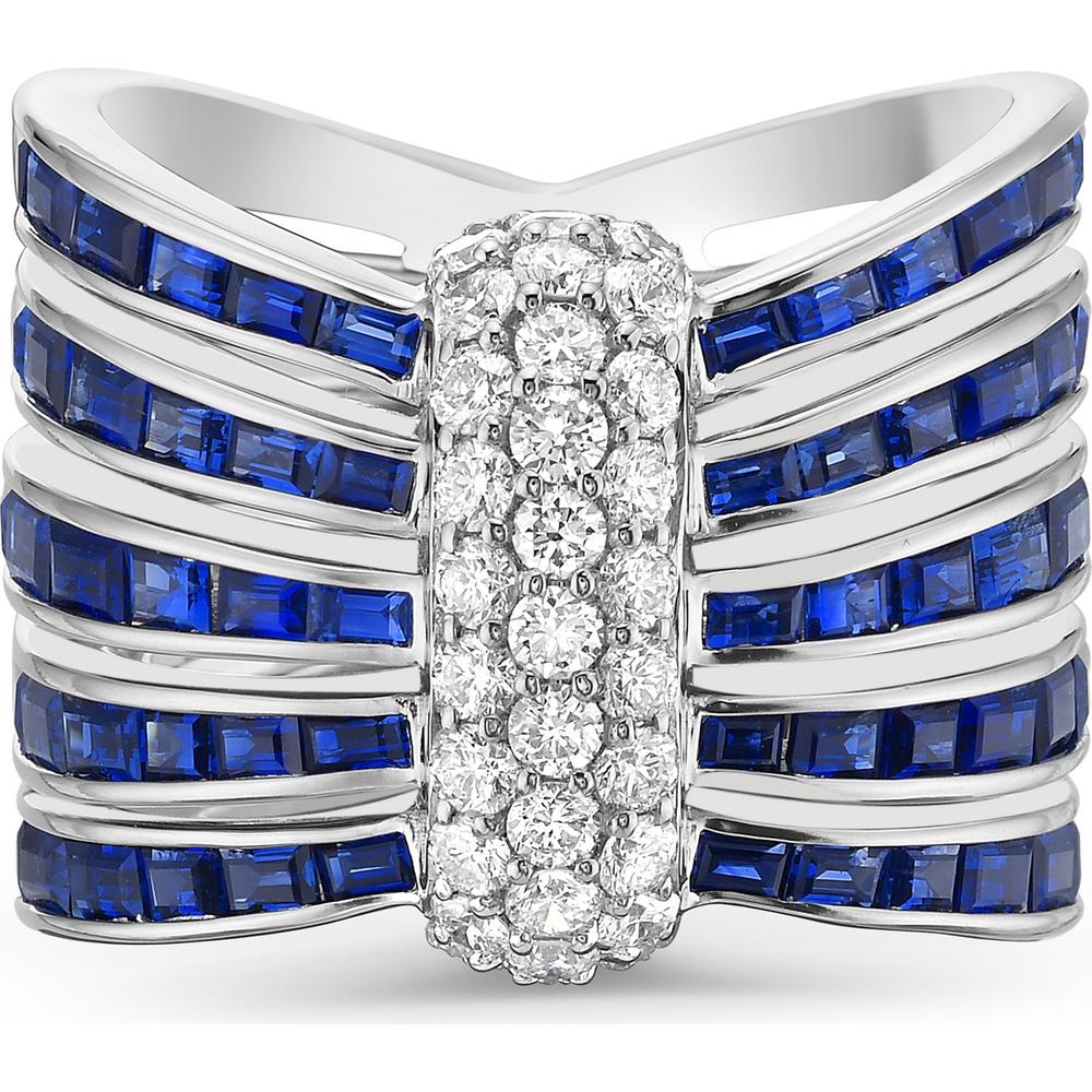 Charles Krypell - Diamond and Blue Sapphire Corset Ring in 18K White Gold