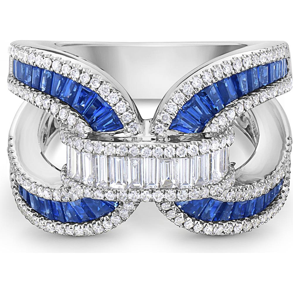 Charles Krypell - Diamond and Blue Sapphire Diamond Bridge Ring in 18K White Gold