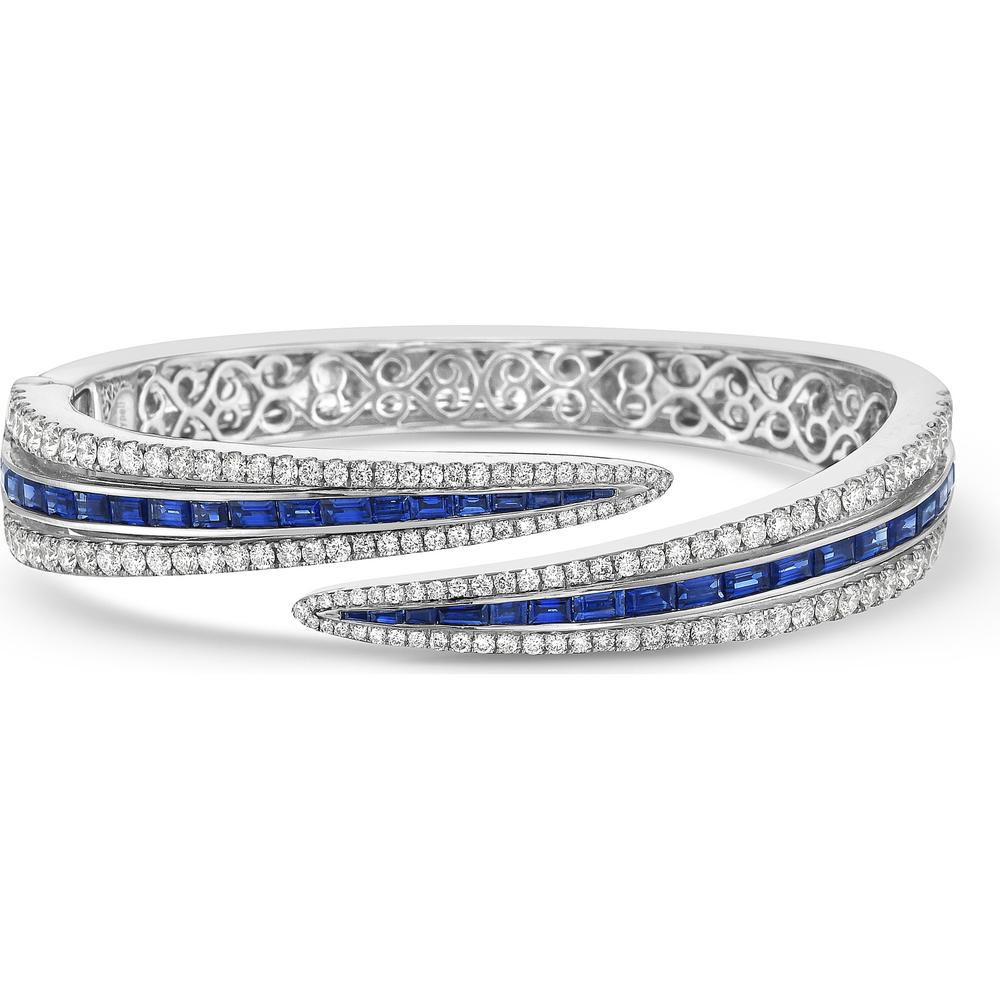 Charles Krypell - Diamond and Blue Sapphire Double Edge Baguette Cuff in 18K White Gold