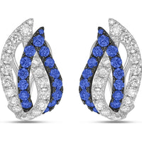 Charles Krypell - Diamond and Blue Sapphire Double Leaf Huggie in 18K White Gold