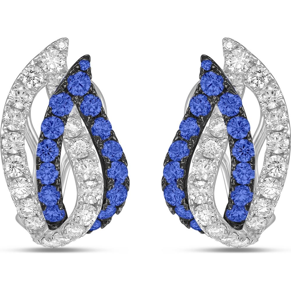 Charles Krypell - Diamond and Blue Sapphire Double Leaf Huggie in 18K White Gold