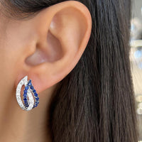 Charles Krypell - Diamond and Blue Sapphire Double Leaf Huggie in 18K White Gold