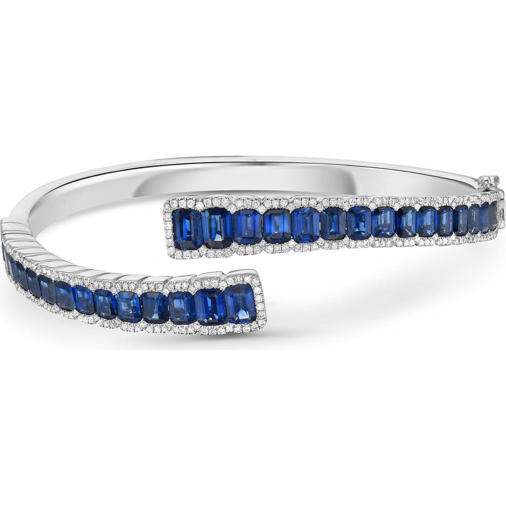 Charles Krypell - Diamond and Blue Sapphire Emerald Cut Bypass Cuff in 18K White Gold