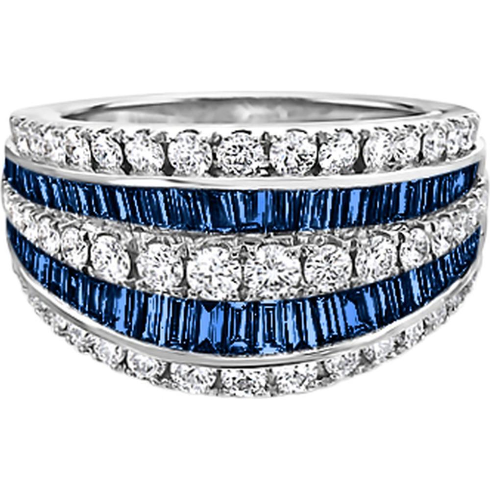 Charles Krypell - Diamond and Blue Sapphire Five Row Signature Band in 18K White Gold