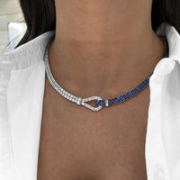 Charles Krypell - Diamond and Blue Sapphire Lasso Necklace in 18K White Gold