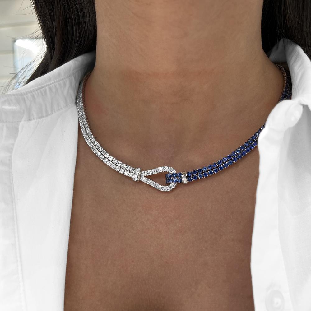 Charles Krypell - Diamond and Blue Sapphire Lasso Necklace in 18K White Gold