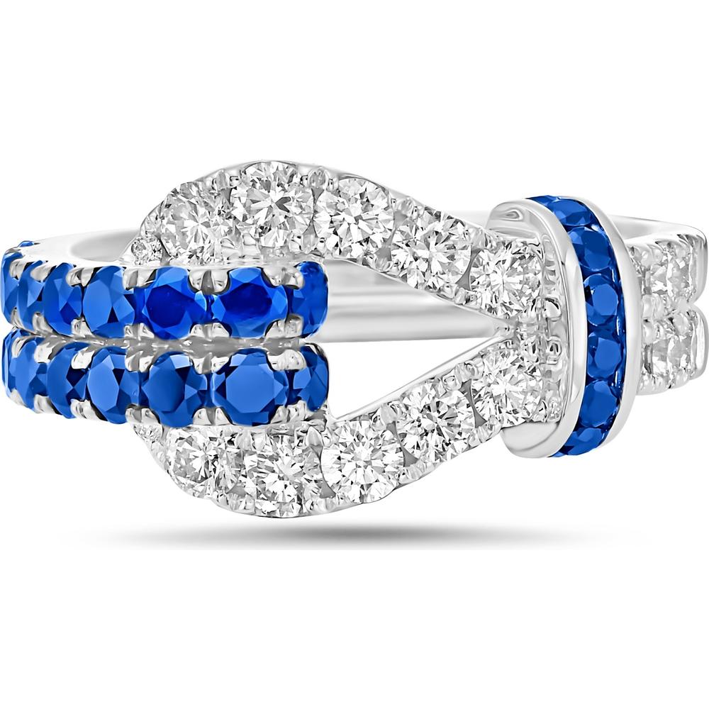 Charles Krypell - Diamond and Blue Sapphire Lasso Ring in 18K White Gold