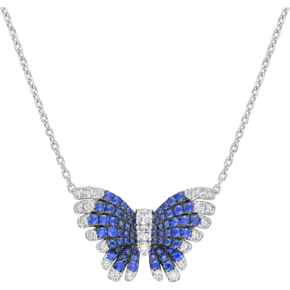 Charles Krypell - Diamond and Blue Sapphire Monarch Butterfly in 18K White Gold