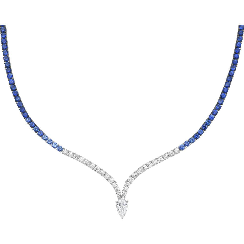 Charles Krypell - Diamond and Blue Sapphire Ombre Hourglass Necklace in 18K White Gold