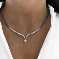Charles Krypell - Diamond and Blue Sapphire Ombre Hourglass Necklace in 18K White Gold