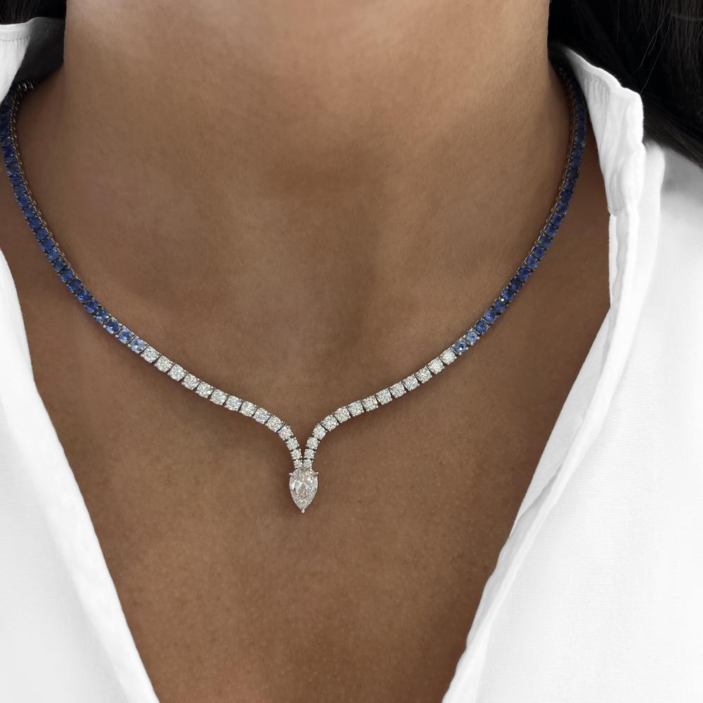 Charles Krypell - Diamond and Blue Sapphire Ombre Hourglass Necklace in 18K White Gold