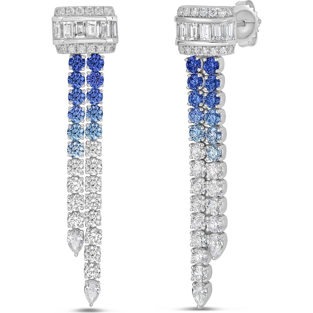 Charles Krypell - Diamond and Blue Sapphire Ombre Sapphire and Diamond Lariat Earrings in 18K White Gold