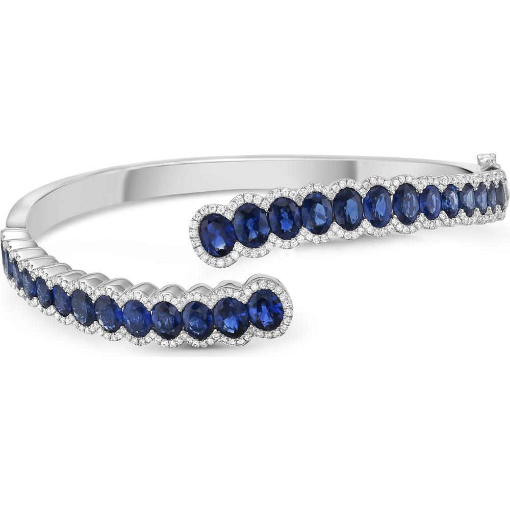 Charles Krypell - Diamond and Blue Sapphire Oval Bypass cuff in 18K White Gold