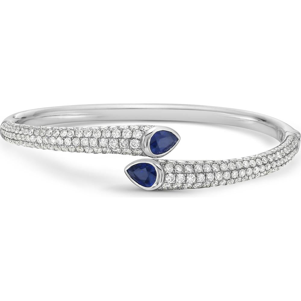 Charles Krypell - Diamond and Blue Sapphire Pavé Reflection Bypass Cuff in 18K White Gold