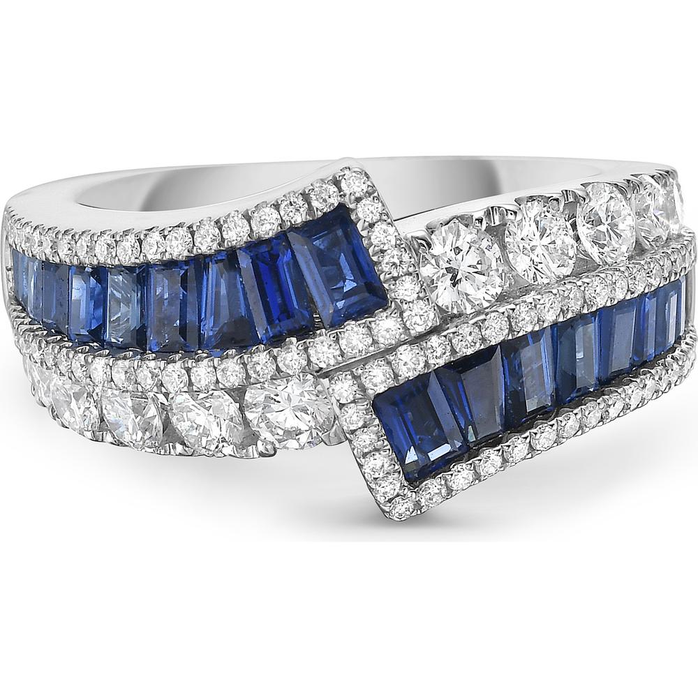 Charles Krypell - Diamond and Blue Sapphire Signature Baguette Band in 18K White Gold