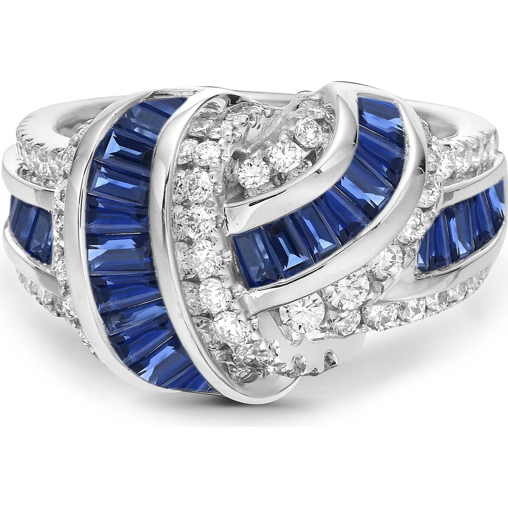 Charles Krypell - Diamond and Blue Sapphire Signature Baguette Knot Ring in 18K White Gold