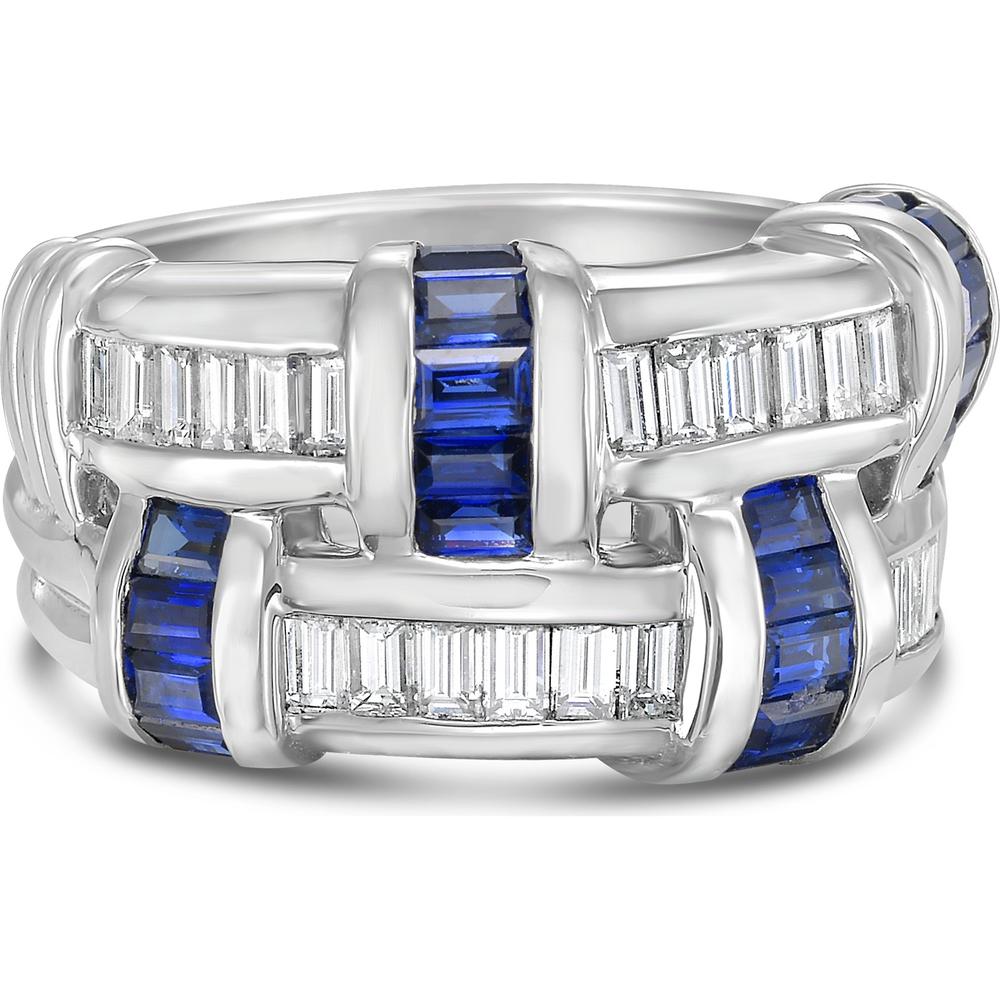 Charles Krypell - Diamond and Blue Sapphire Signature Basket Weave Ring in Platinum