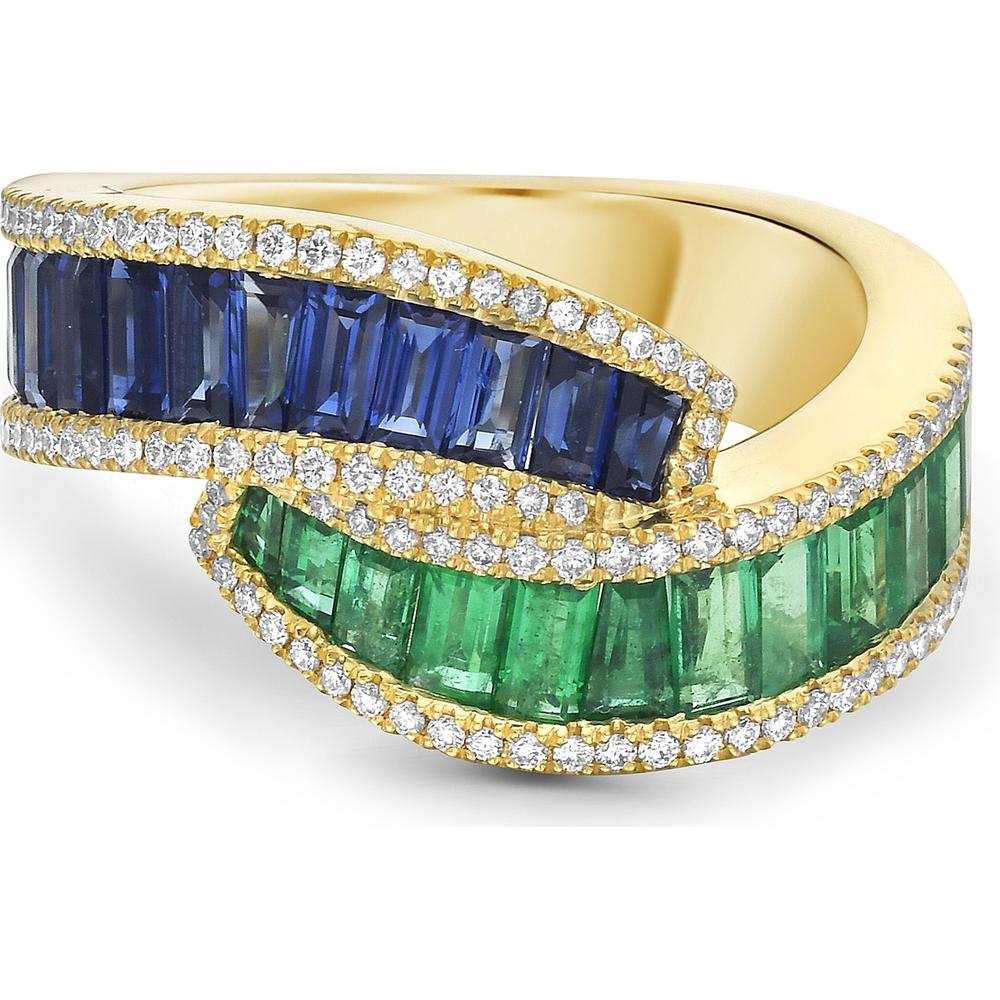 Charles Krypell - Diamond and Blue Sapphire Signature Embrace Ring in 18K Yellow Gold
