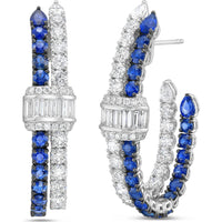 Charles Krypell - Diamond and Blue Sapphire Signature Pull Hoops in 18K White Gold